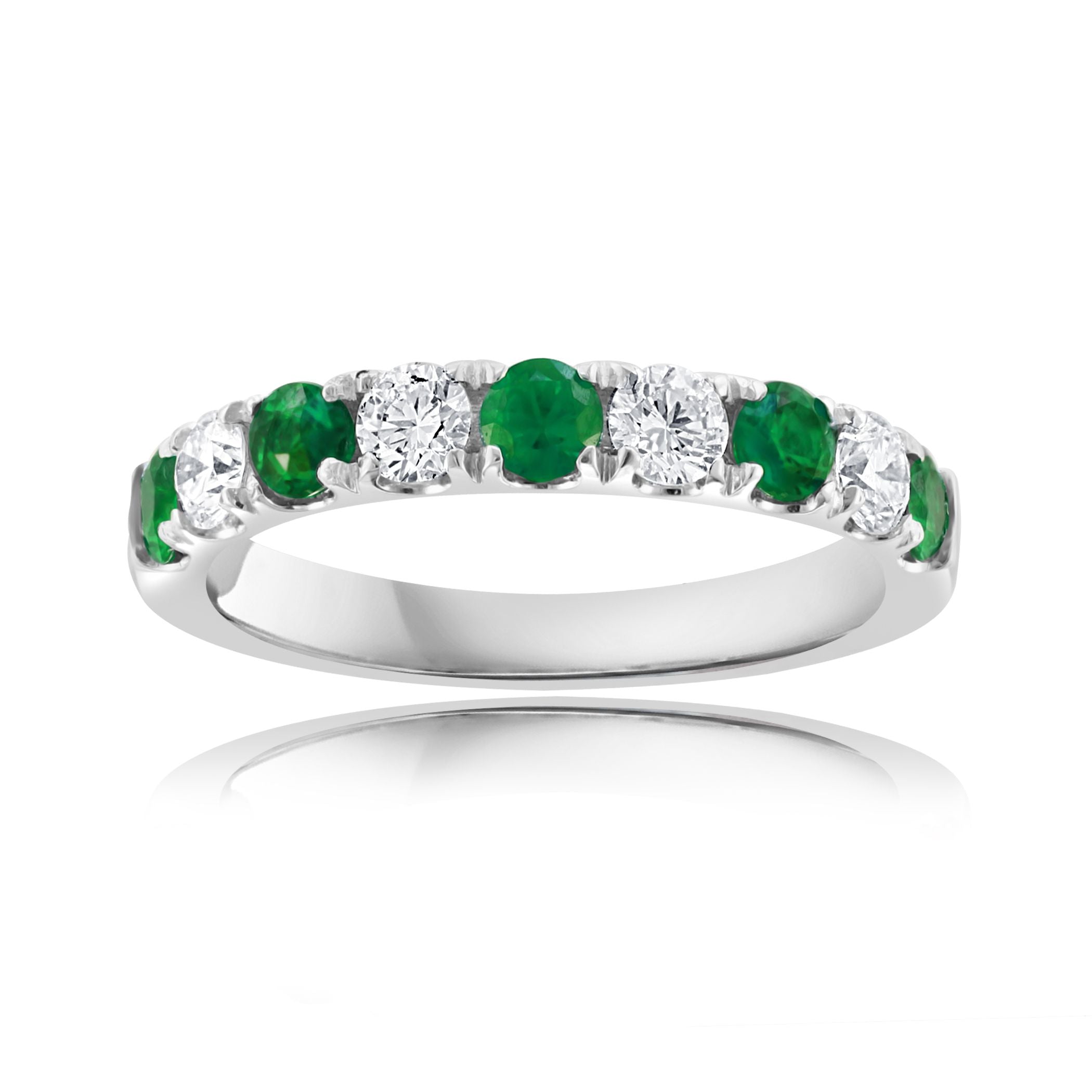 14K WG Alternating Round Diamond & Emerald Band by David Kord Main image