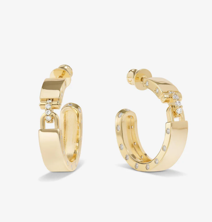 18K Gold Plated Ashley Lock Hoops in White CZ by Melinda Maria