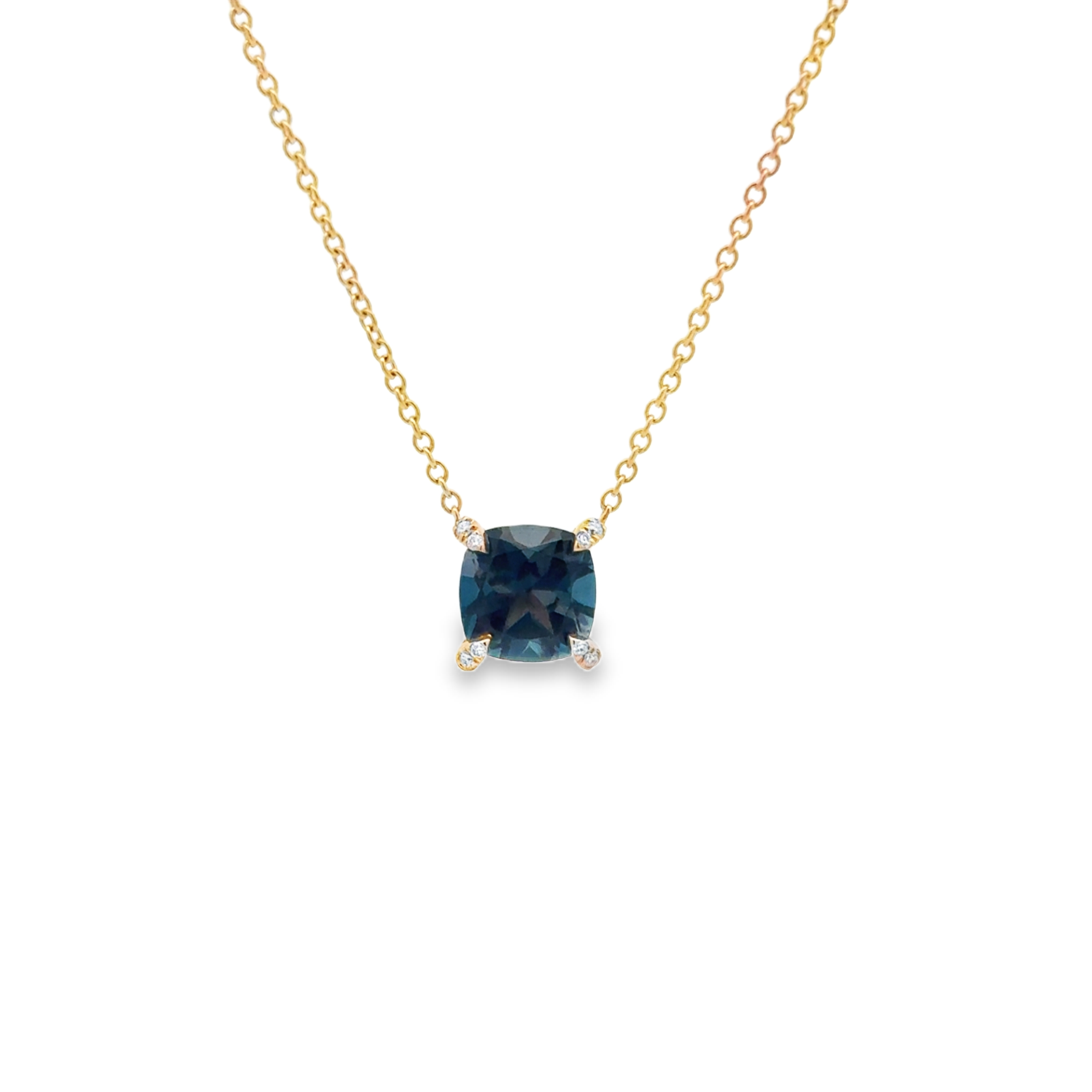 14K YG CU London Blue Topaz (7mm) & Diamond Corner Accent Pendant Main image