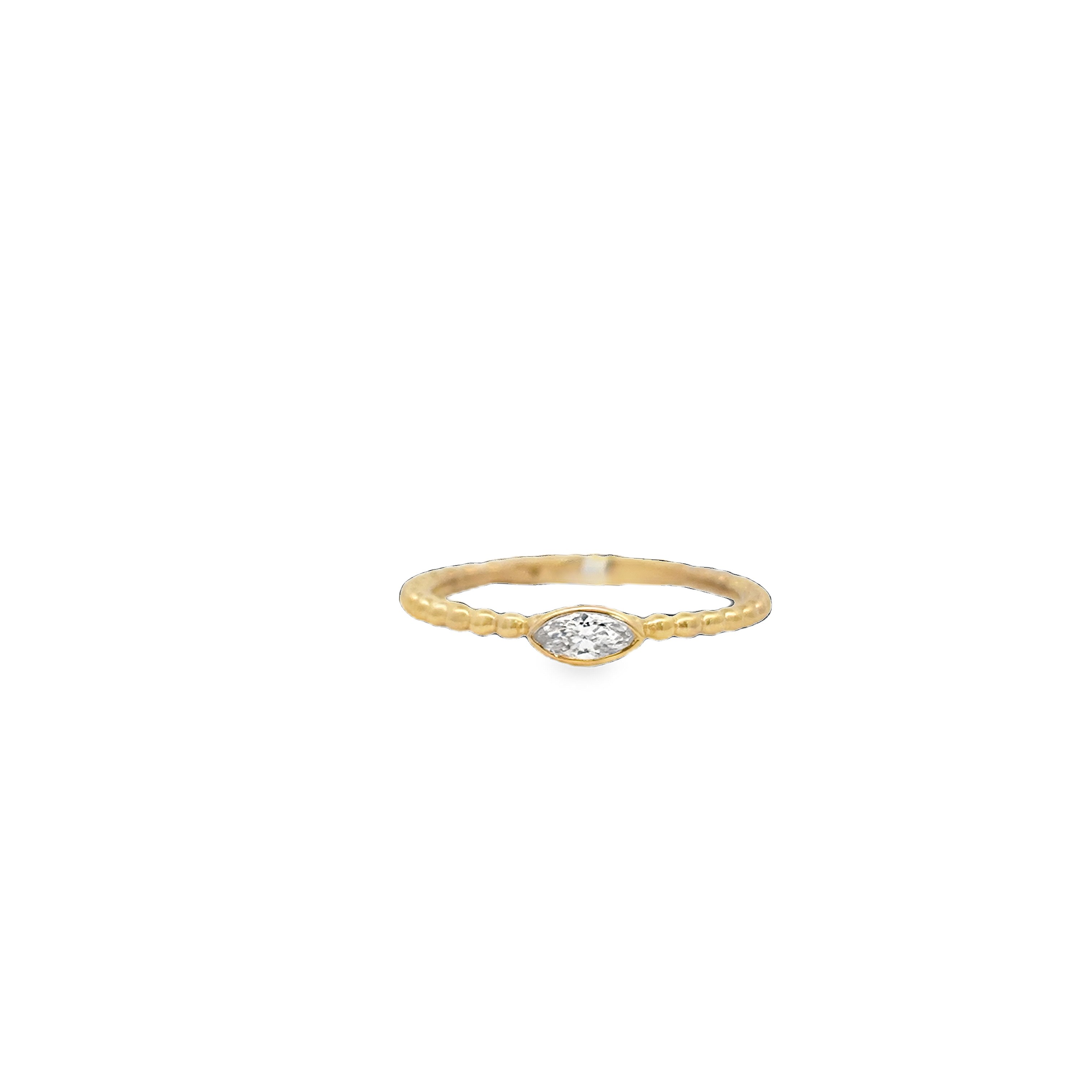 18K YG Bezel Set Marquise Diamond Beaded Fashion Ring