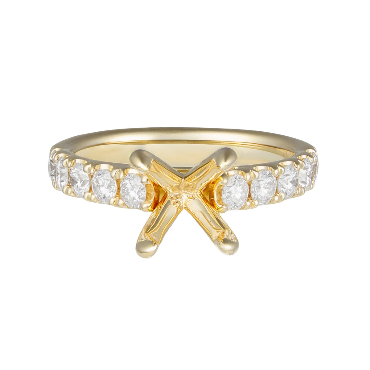 14K Yellow Gold Straight Line Diamond Semi-Mount for 8mm Center
