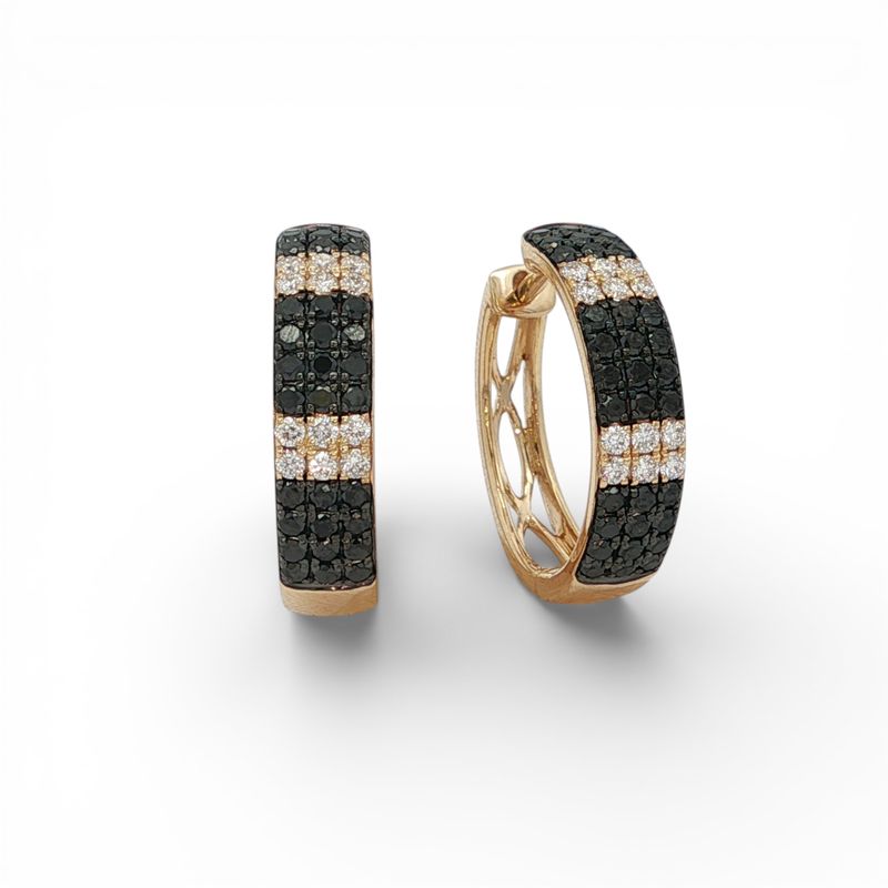 14K YG Black & White Diamond Small Round Hoops Main image