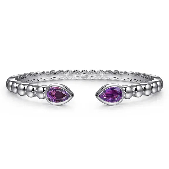 Sterling Silver Bujukan and Pear Shape Amethyst Split Bangle Bracelet by Gabriel NY