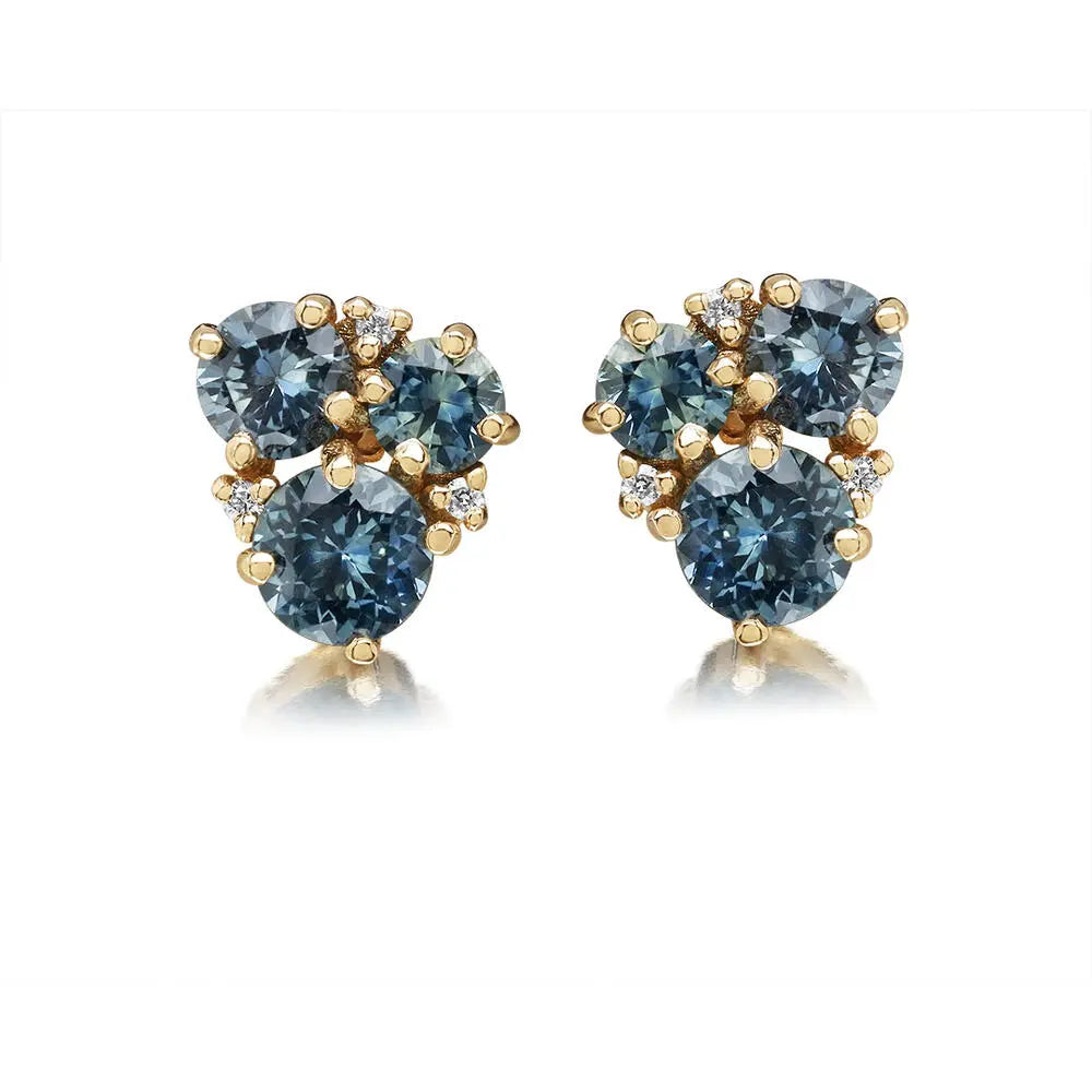 14K YG Montana Sapphire & Diamond Cluster Studs Main image