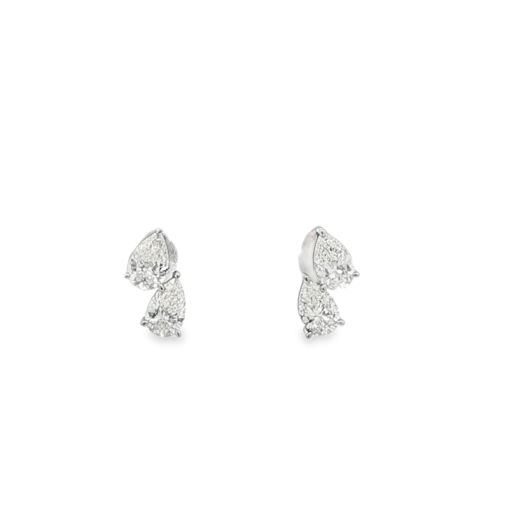 18K WG Double Diamond Pear Studs