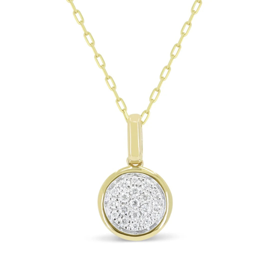 14K YG Pave Diamond Disc Gold Frame Pendant Necklace Main image