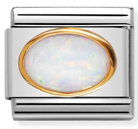 Stainless Steel & 18K Yellow Gold Opal October Birthstone Charm