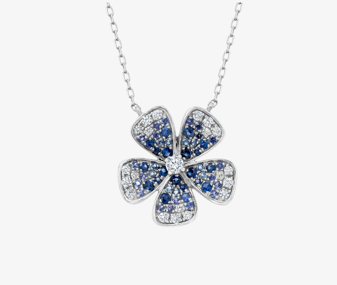 14K White Gold Diamond & Sapphire Ombre Flower Pendant Necklace Main image