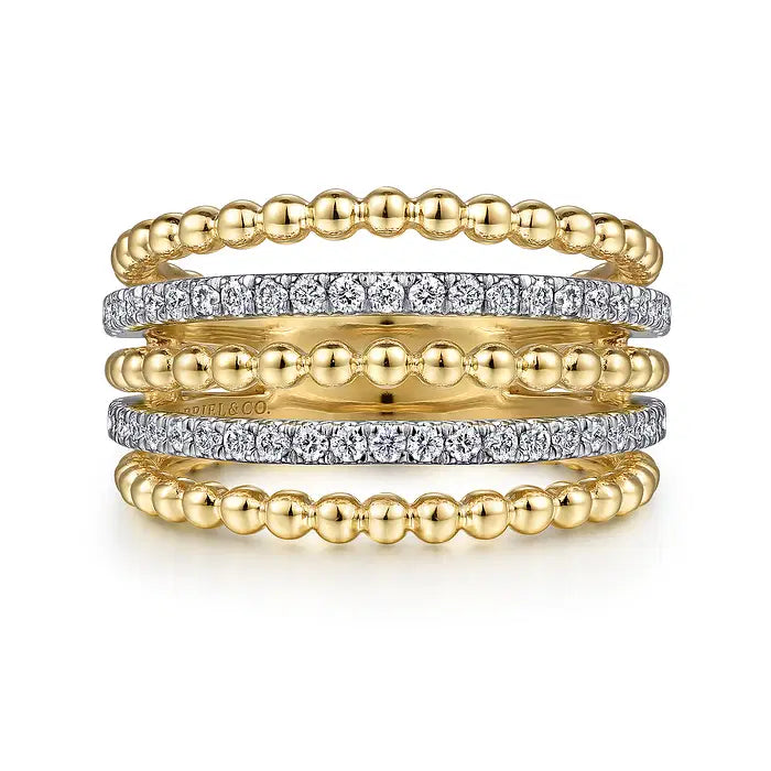 14K YG Multi Row Bujukan Beads and Diamond Easy Stackable Ring by Gabriel NY Main image