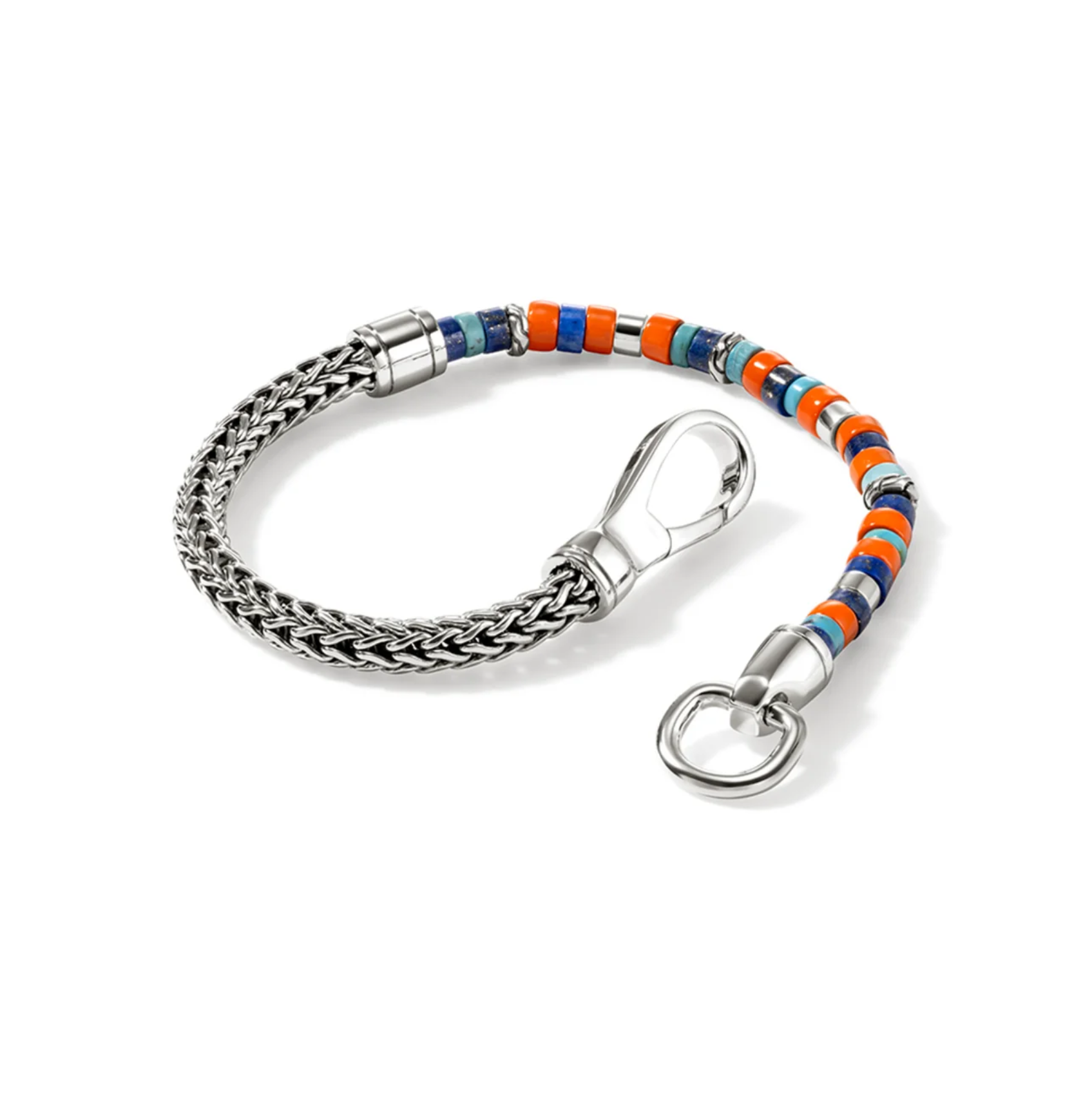 Sterling Silver, Lapis, Turquoise & Enamel 4.5mm Heishi Bracelet with Hook Clasp by John Hardy