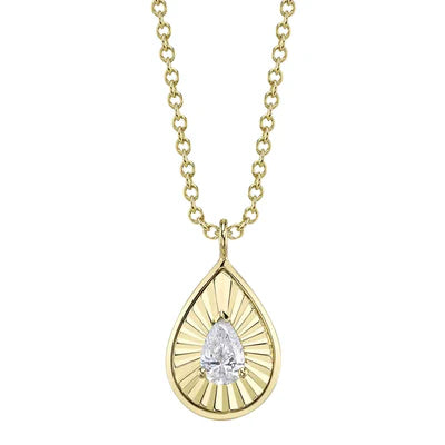 14K YG Diamond Pear Ribbed Pendant Necklace Main image