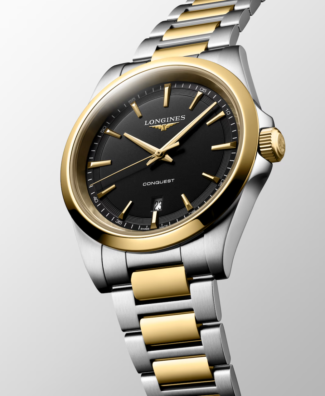 Longines Conquest 41mm Two-Tone Watch with Black Dial