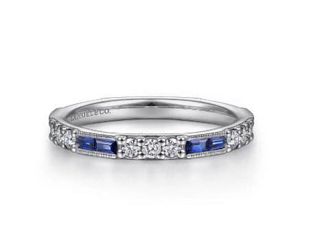 14K White Gold Sapphire Baguette and Diamond Stackable Ring by Gabriel