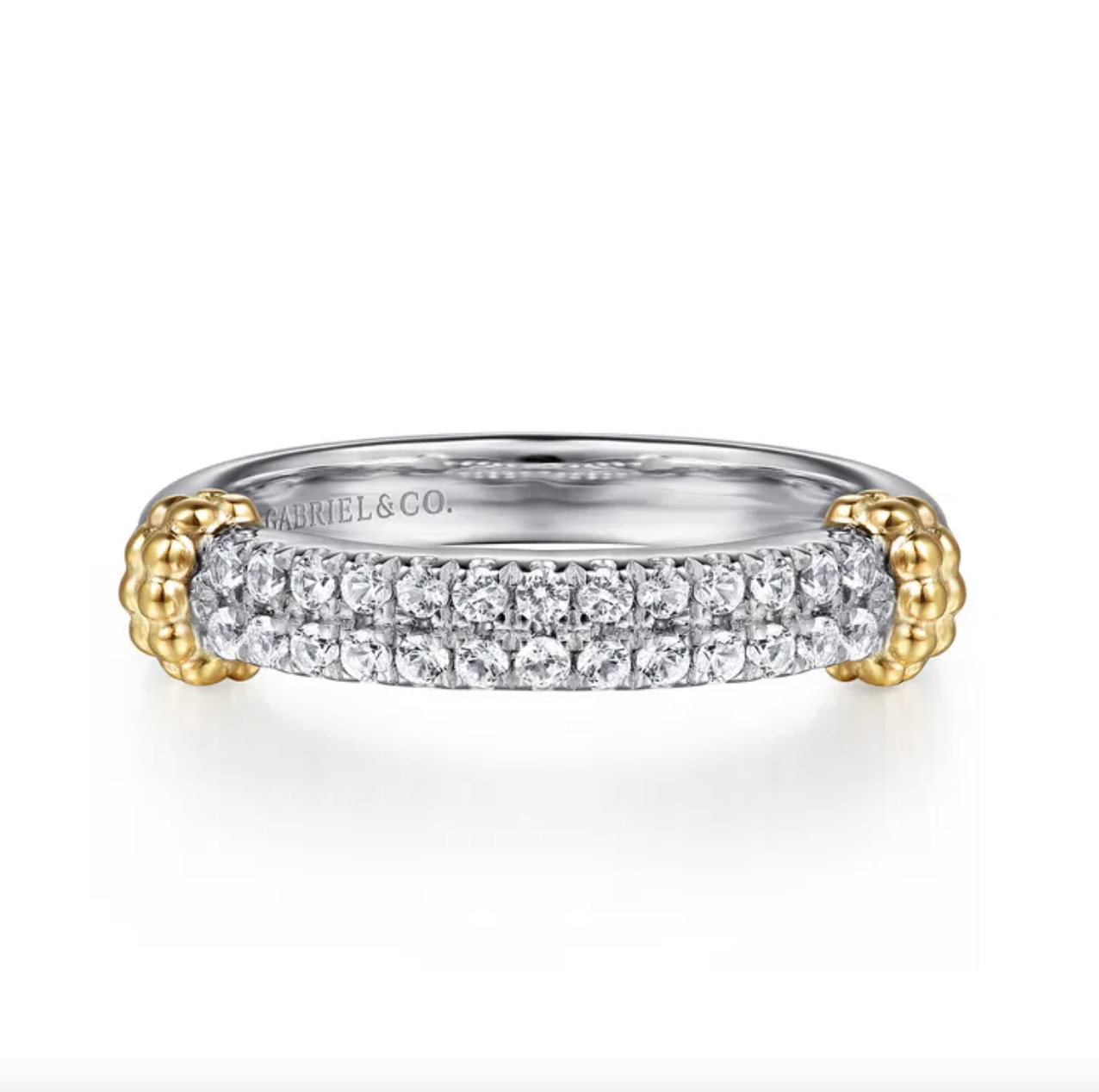 Sterling Silver & 14K YG Stackable White Sapphire Band by Gabriel NY