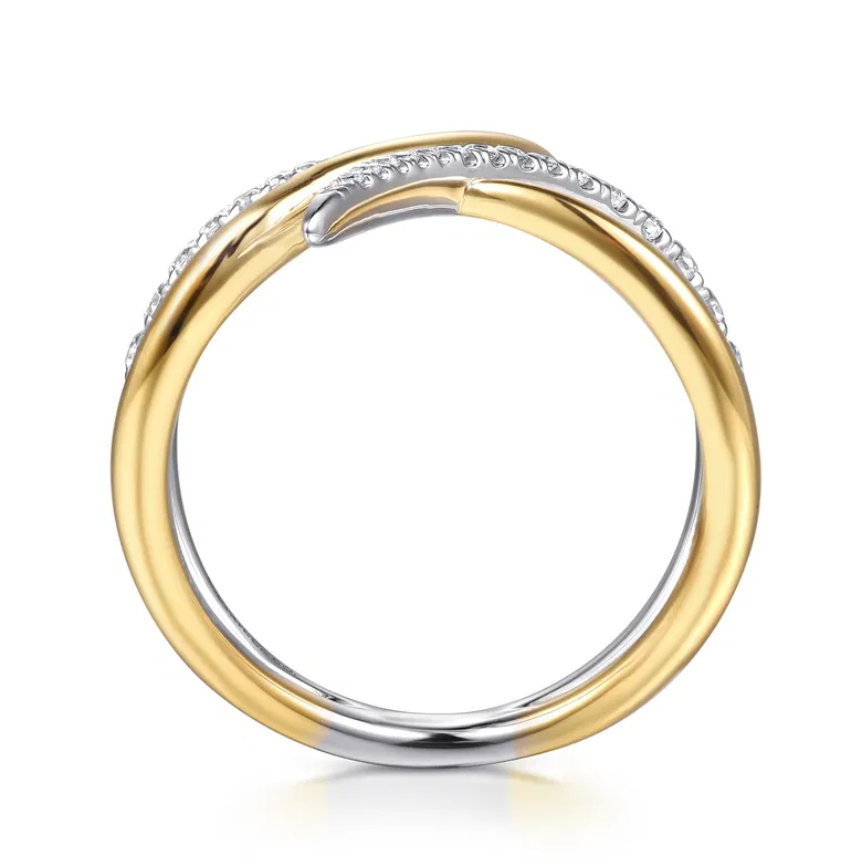 14K  Two-Tone Diamond Spike Bypass Style Band by Gabriel NY