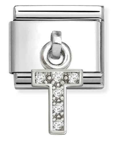 Stainless Steel & Sterling Silver Letter T Initial Dangle Charm