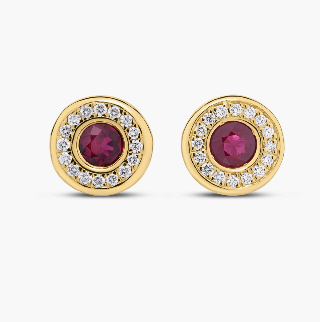 18K Yellow Gold Tiny Treasures Ruby & Diamond Halo Studs by Roberto Coin