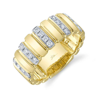 14K YG Diamond 5-Station Ribbed Wide Band