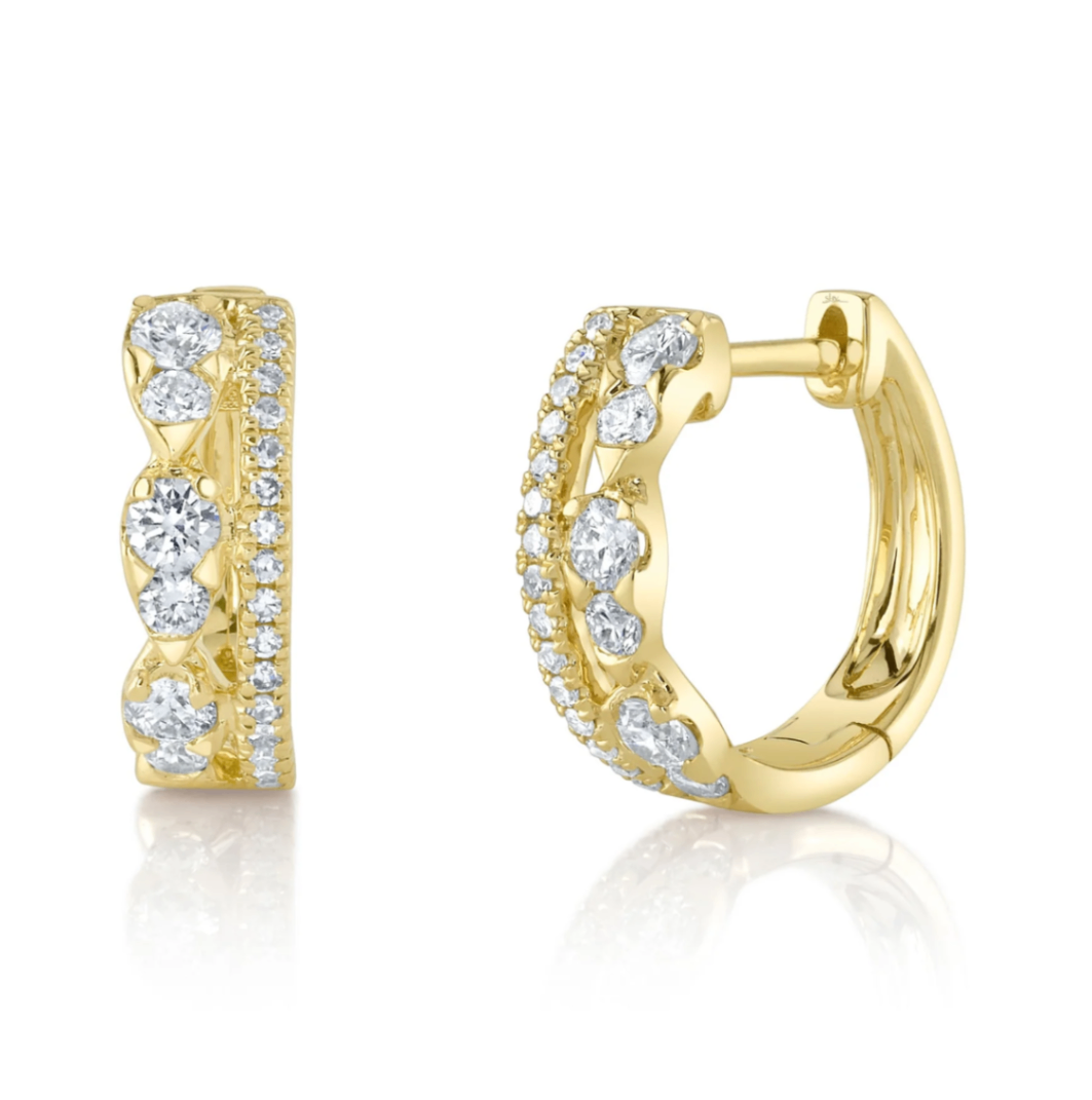 14K YG Layered Diamond Huggie Earrings by Shy Creation Main image