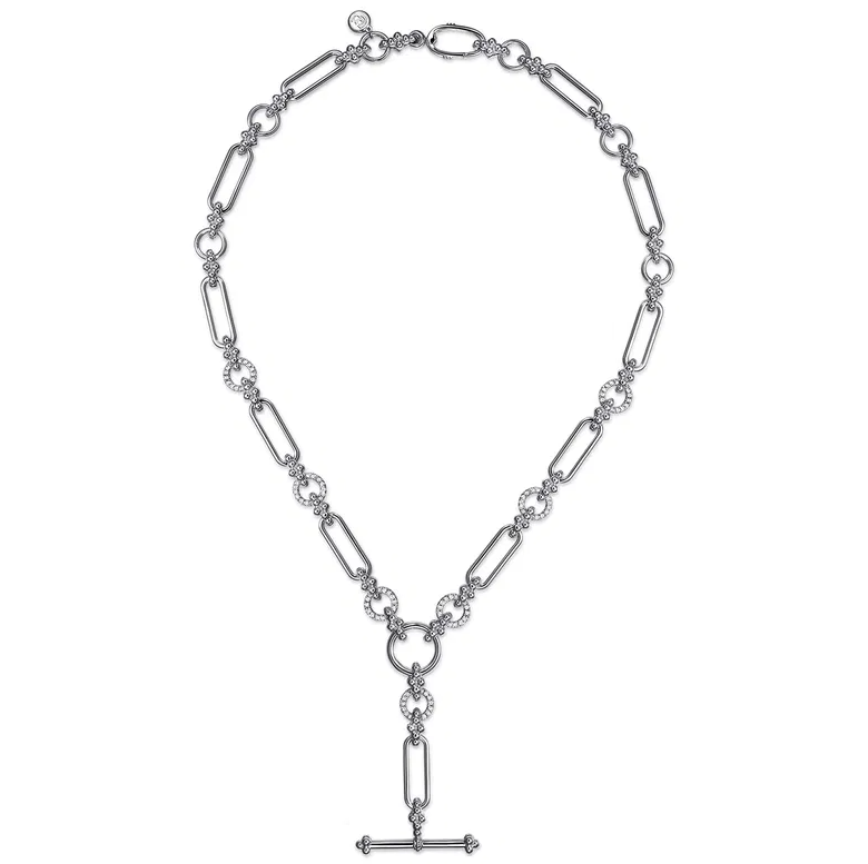 Sterling Silver Hollow Tube Y-Necklace with White Sapphires by Gabriel NY Secondary image