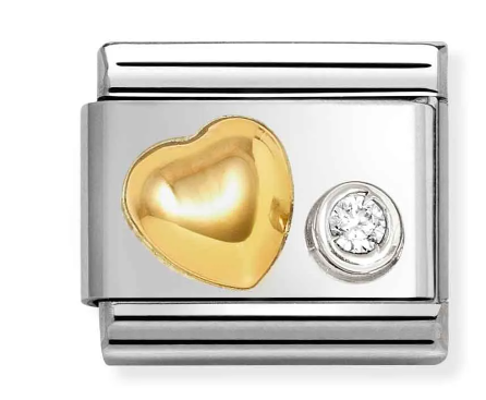 Stainless steel & 18K Gold Rosed Heart with CZ Accent Charm