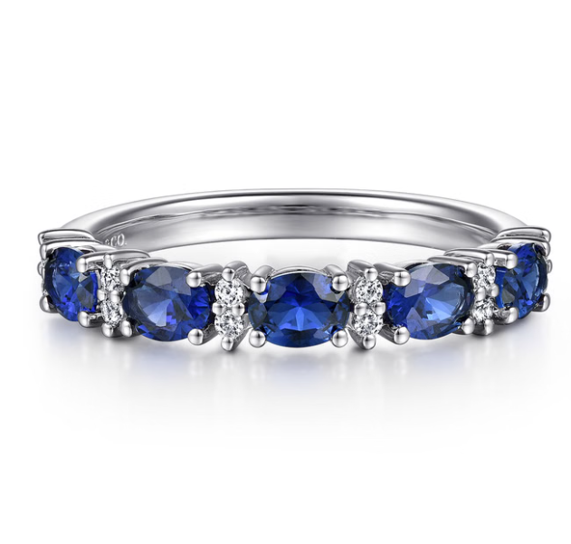 14K White Gold "Emelia" Oval Sapphire & Diamond Band by Gabriel NY Main image