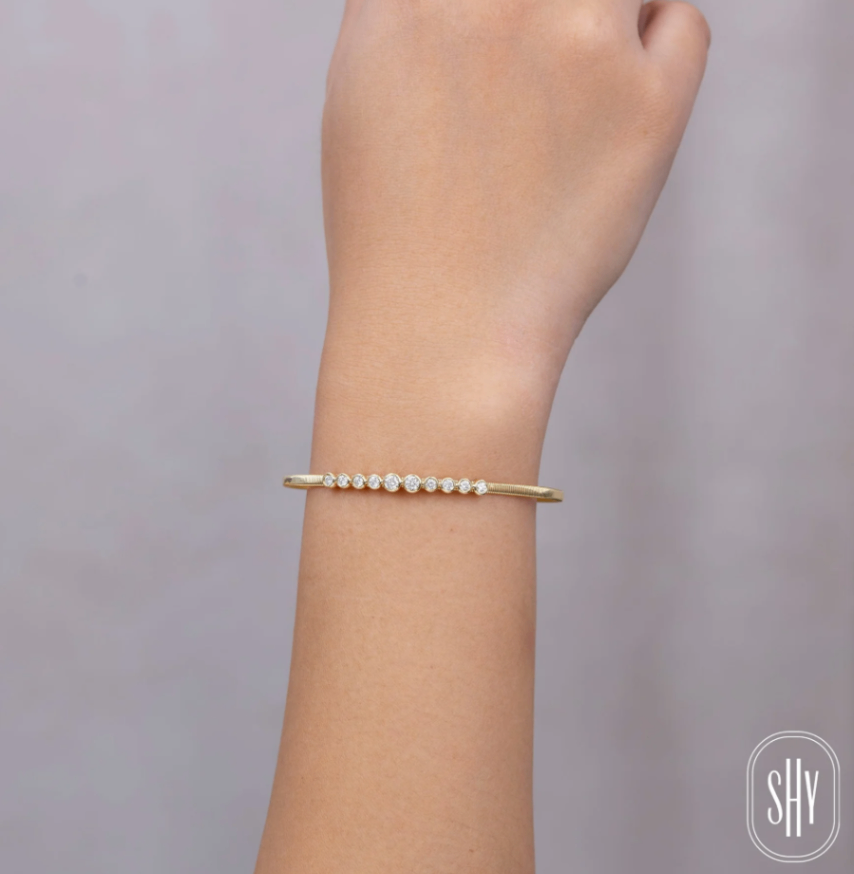 14K YG 1/2cttw Round Diamond Bezel Bangle by Shy Creation