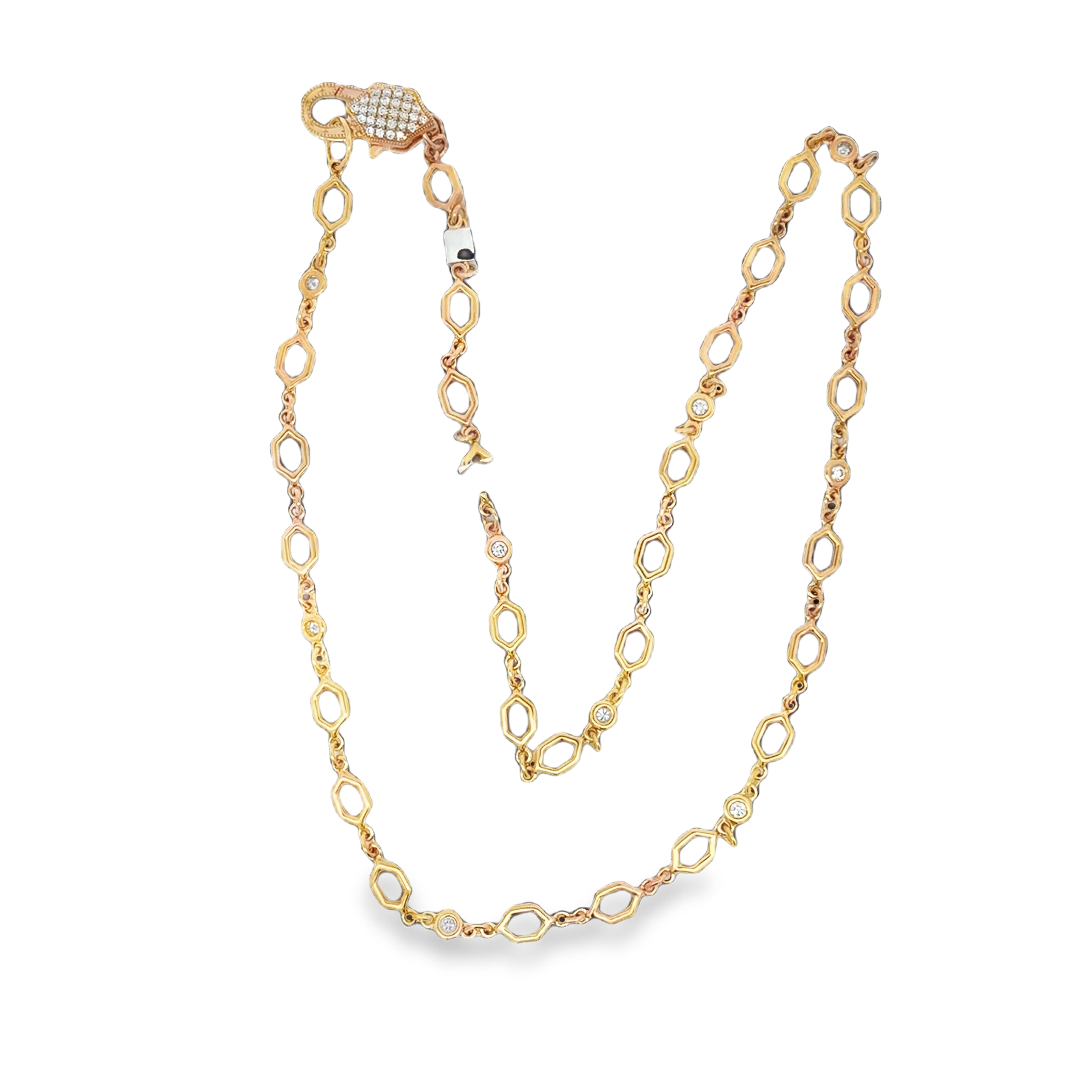 18K YG Diamond Bezel & Hexagon Necklace w Pave Hex Clasp by Erica Courtney Main image