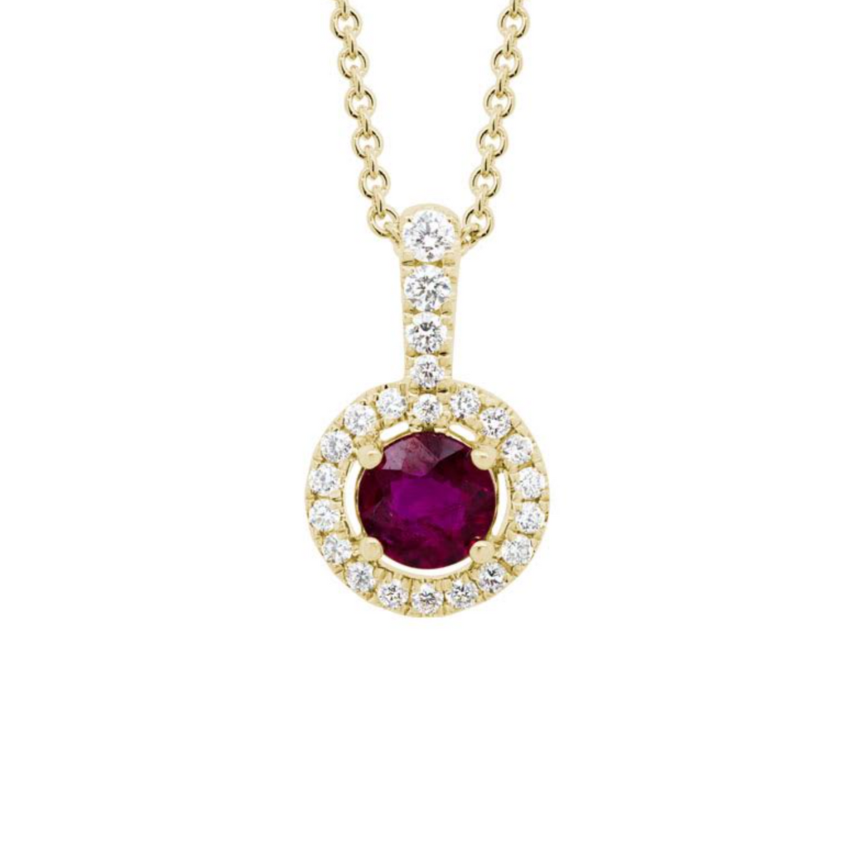 14K Yellow Gold Ruby & Diamond Halo Pendant Necklace Main image