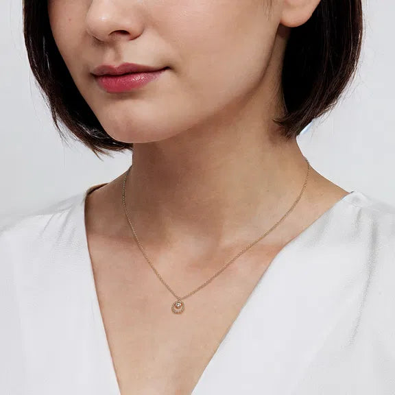 14K YG Bujukan & White Sapphire Circle Pendant Necklace by Gabriel NY