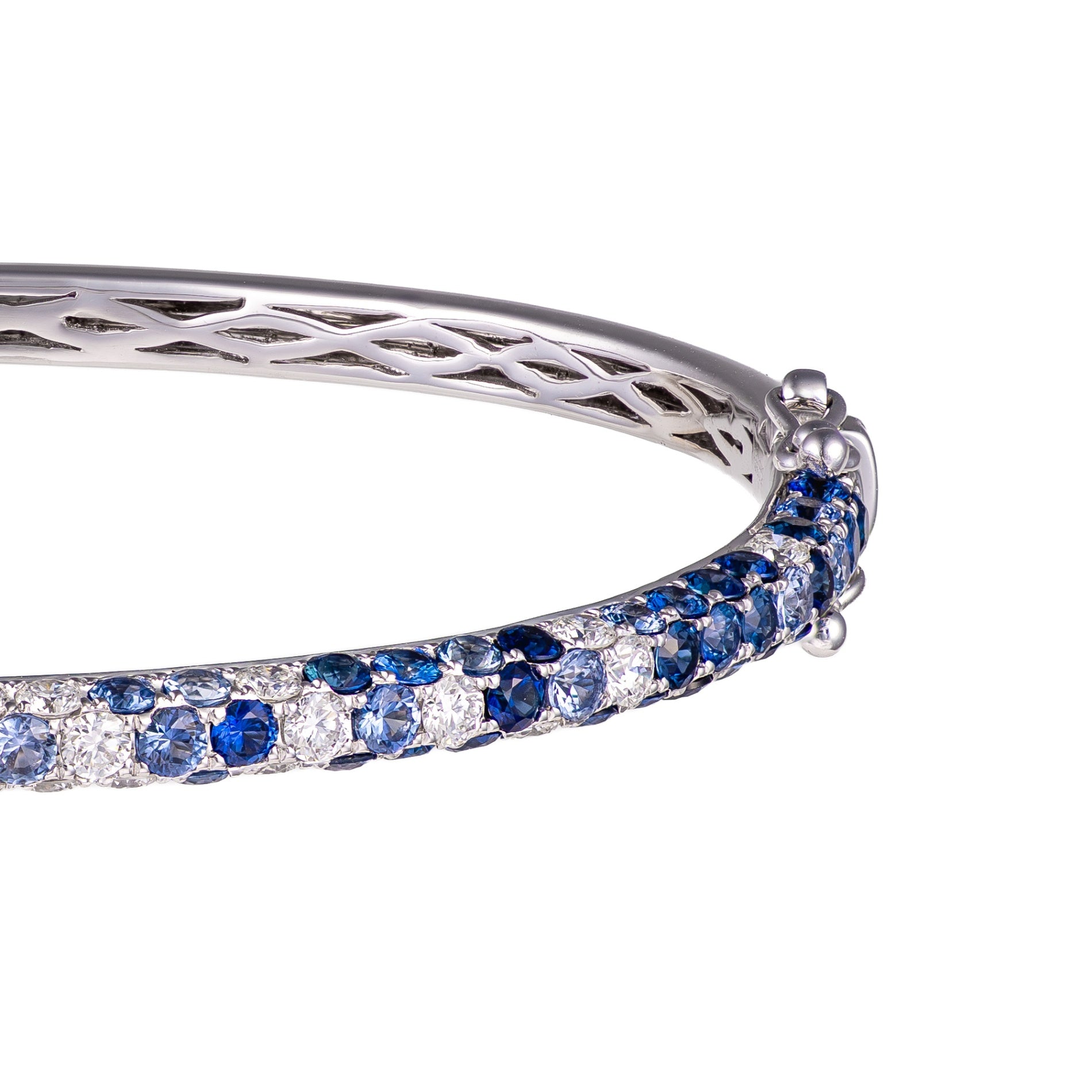 18K White Gold Ombre Sapphire & Diamond Bangle Bracelet by David Kord