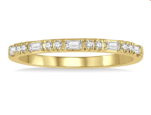 14K Yellow Gold Round & Baguette Diamond Stackable Band