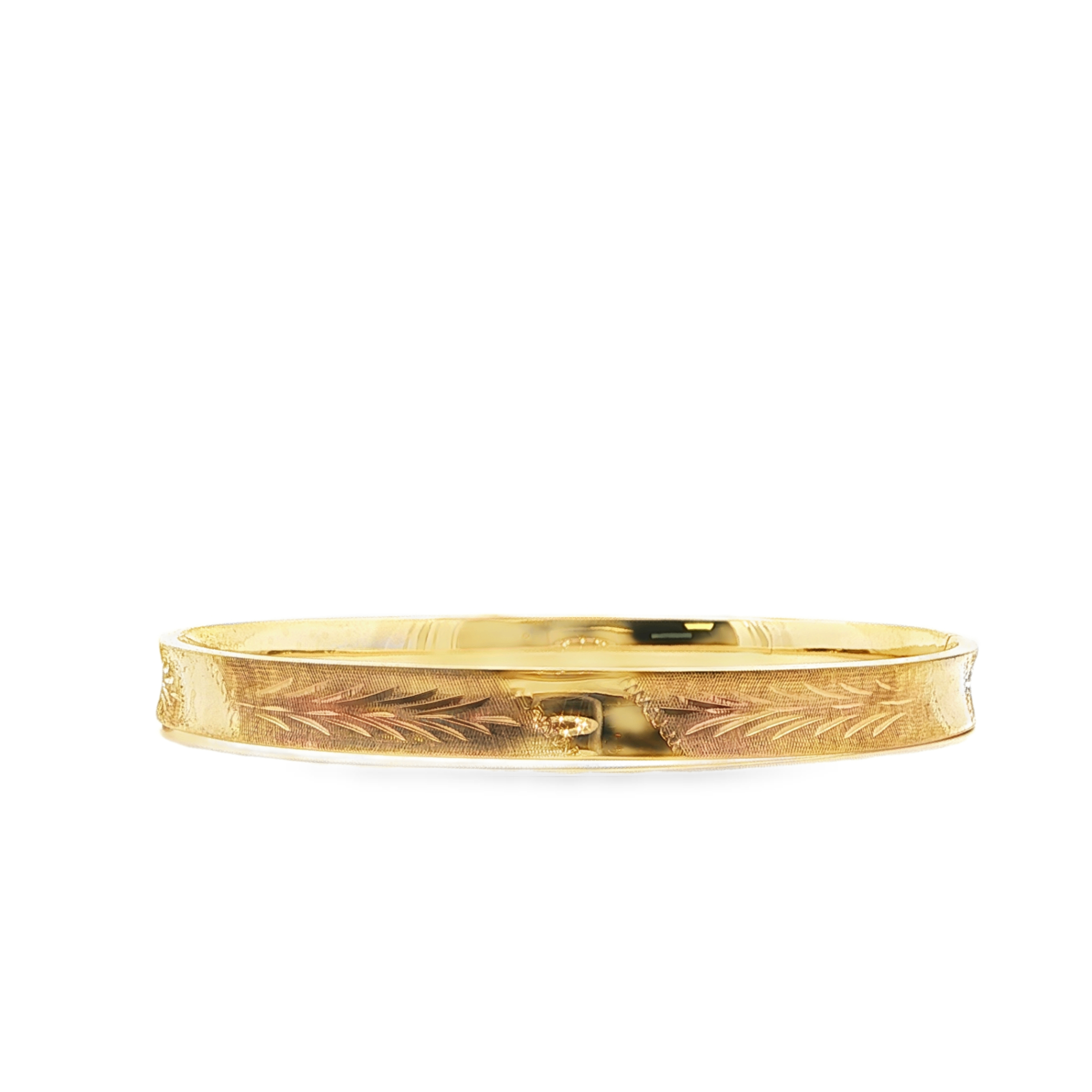14K YG Alternating Engraved & Polished Concave Bangle Bracelet *Estate Item Sold as is, Final Sale*