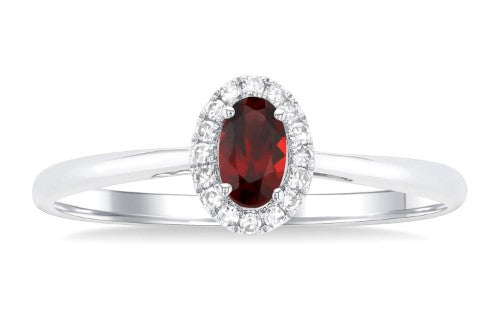 10K WG 5x3 Oval Garnet & .07cttw Dia Halo Ring Main image