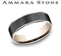 *6.5mm 14k Rg Thin Edge & Wire Brushed Tantalum Ctr Gents Band by Benchmark Main image