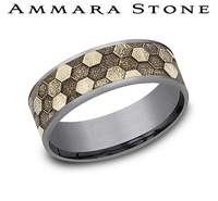 7.5mm, GTA Thin Edge, 14k Yg Honey Comb Ctr Gents Band by Benchmark Main image