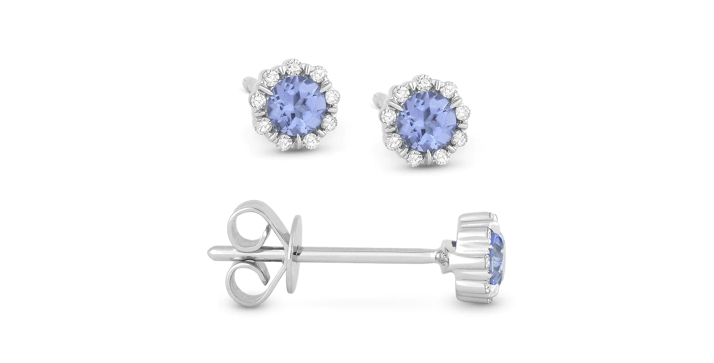 14K WG Round London Blue Topaz & Diamond Halo Studs