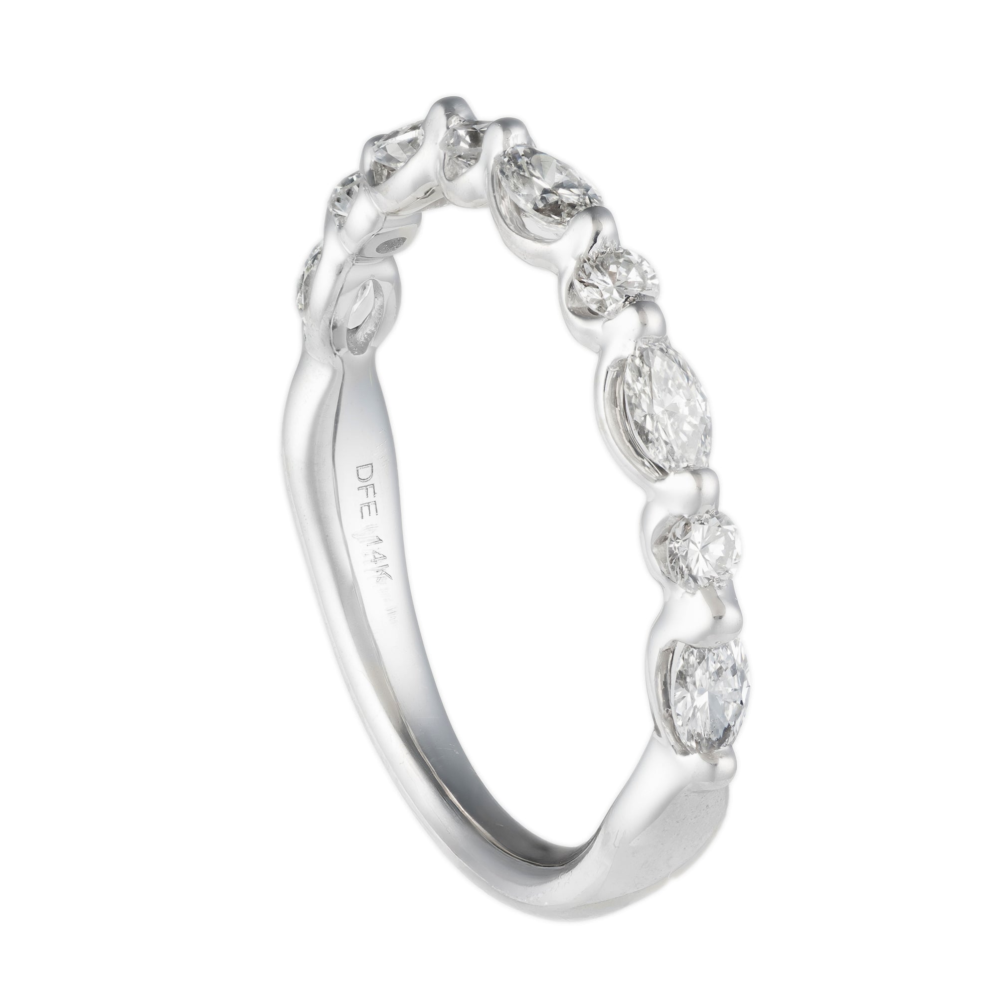 14k White Gold 0.75cttw Alternating Marquise & Round Diamond Wedding Band