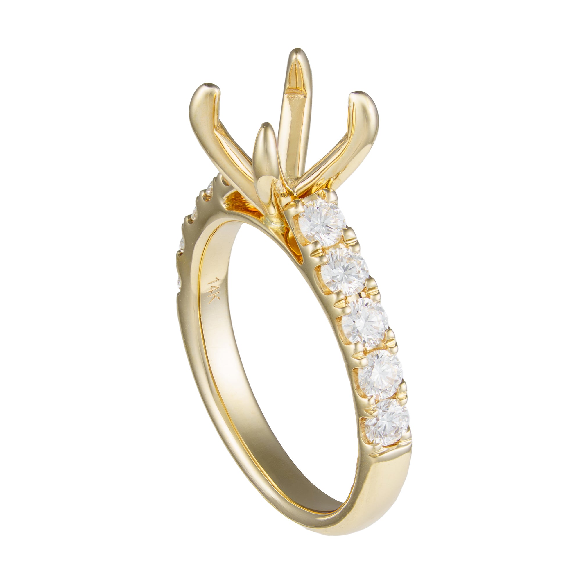 14K Yellow Gold Straight Line Diamond Semi-Mount for 8mm Center Secondary image