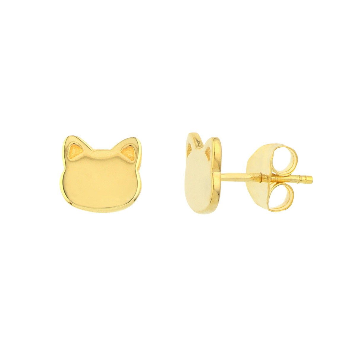 14K YG Cat Face Stud Earrings
