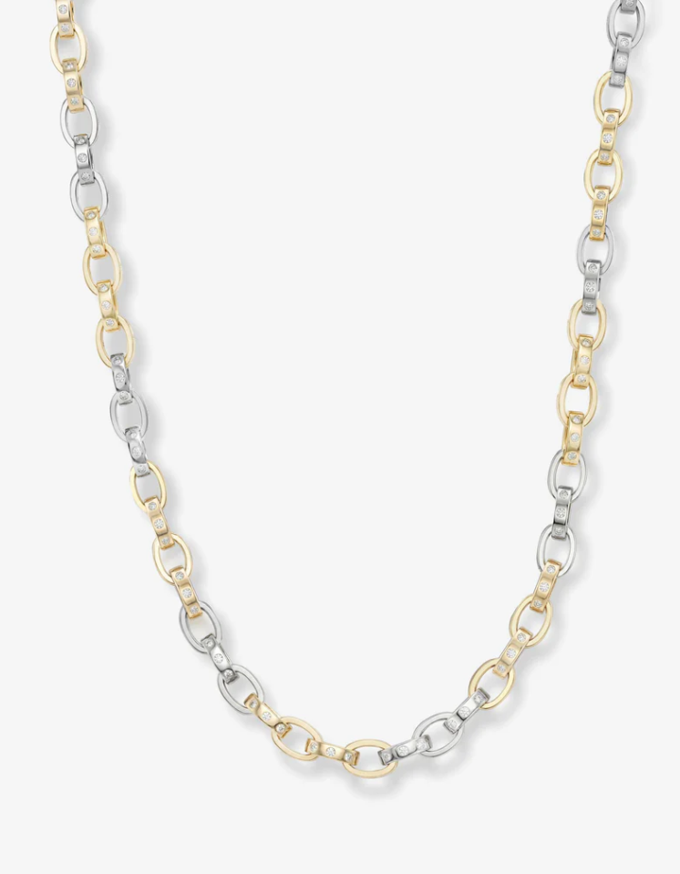 Two-Tone Plated Ashley Chain Necklace in White CZ by Melinda Maria