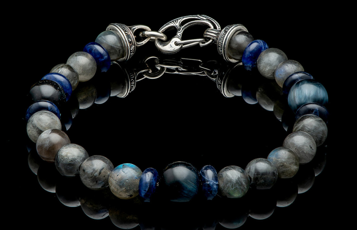 'The Magician' Gents Bracelet in Sterling Silver, Labradorite, Sodalite, & Blue Tiger's Eye by William Henry