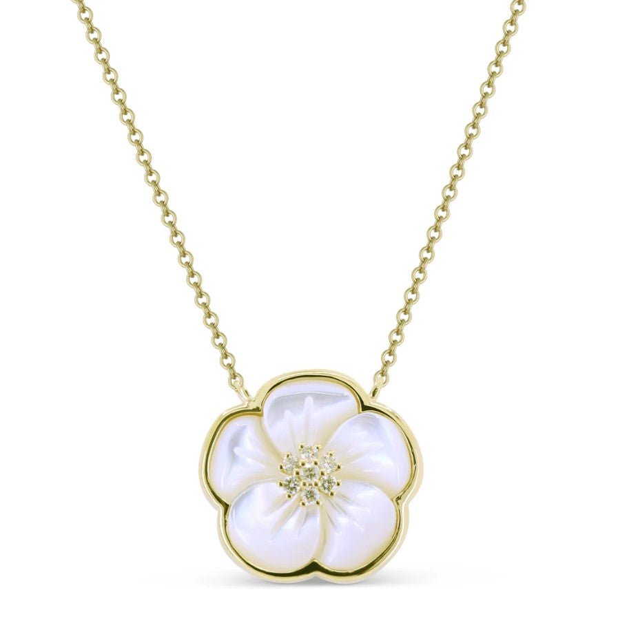 14K YG Diamond & MOP Flower Pendant Necklace Main image