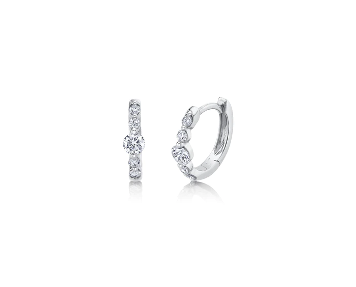 14K WG Diamond Shared Prong Huggie Earrings Main image