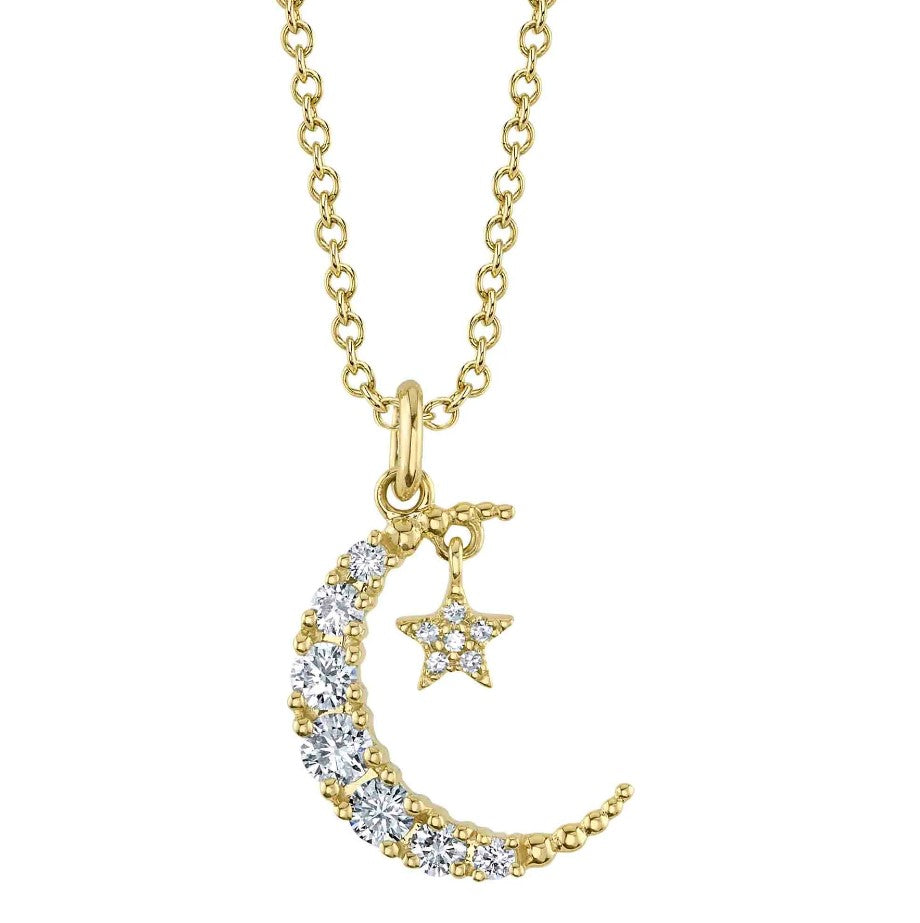 14K YG 1/4cttw Diamond Crescent Moon & Star Necklace by Shy Creation Main image