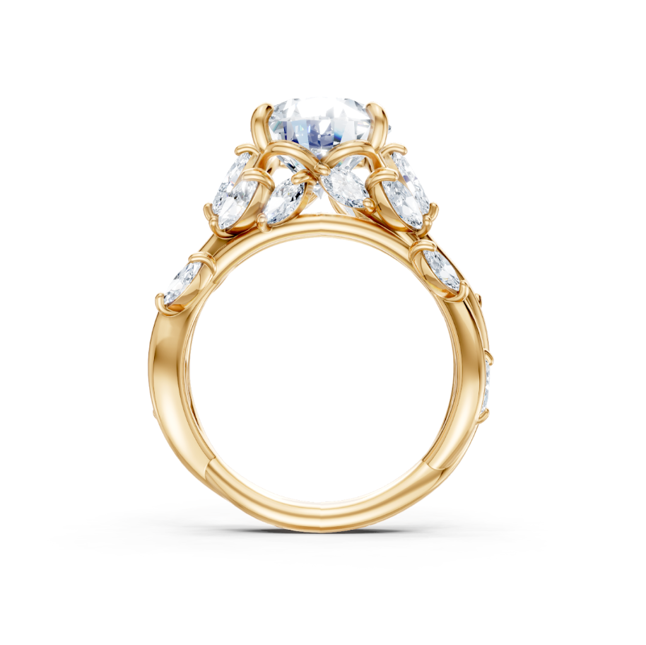 14K Yellow Gold Oval Shape Marquise Diamond Vine Semi-Mount