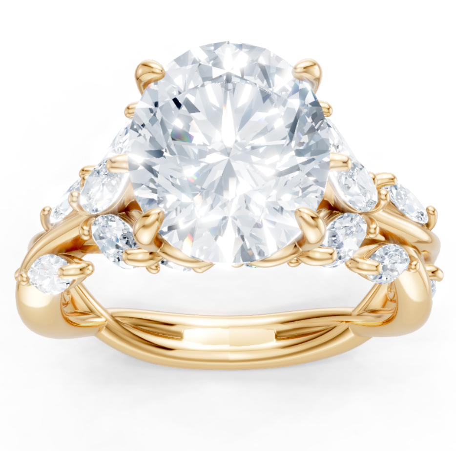 14K Yellow Gold Oval Shape Marquise Diamond Vine Semi-Mount Main image