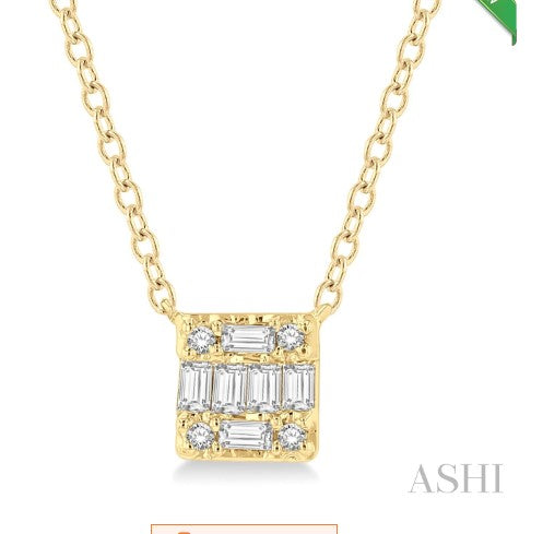 10K YG .12cttw Round/ Baguette Diamond Petite Pendant Main image