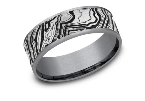 Tantalum/Titanium The Explorer 7.5mm Topography Pattern Center with Thin Edges Band Size 10 by Brook & Branch