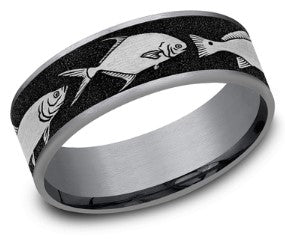 Tantalum/Titanium The Skiff 7.5mm Bay Fish Center with Thin Edges Band Size 10 by Brook & Branch